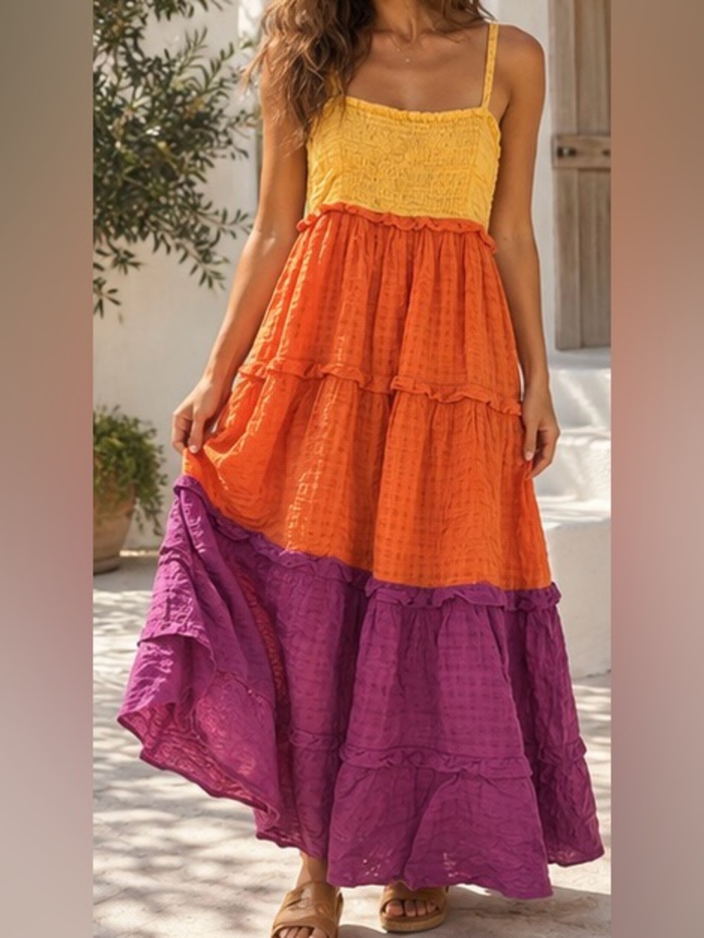 NWT French Connection Adita Tiered Maxi Dress Colorblock Boho Size 6
